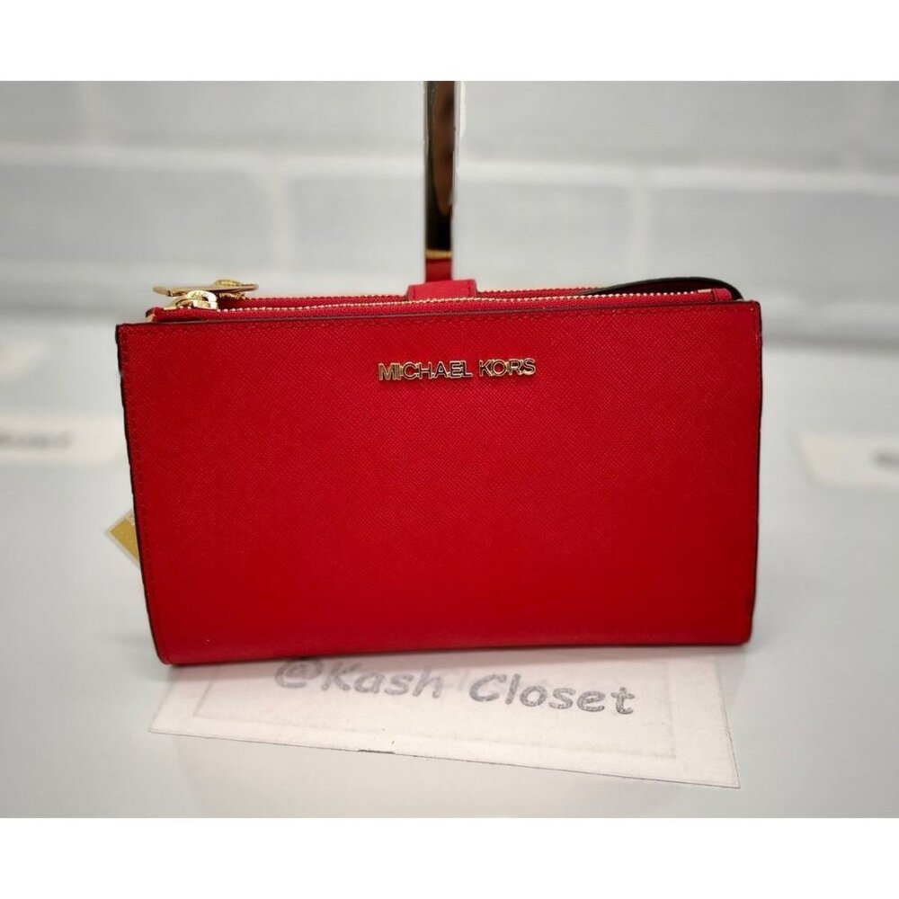 Michael Kors Double Zip Wristlet Wallet Bright Red